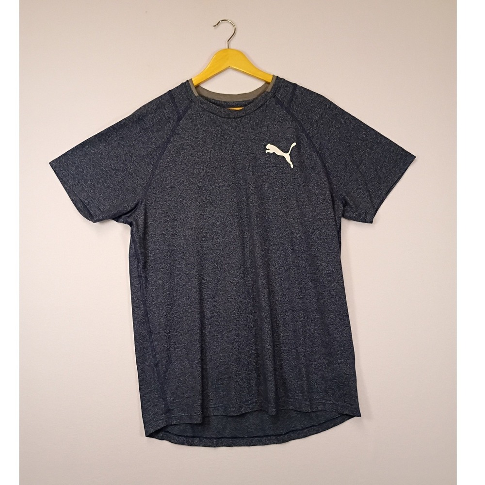 Athletic Puma Mens Large Navy Blue Heathered Raglan Sleeve Training T-Shirt